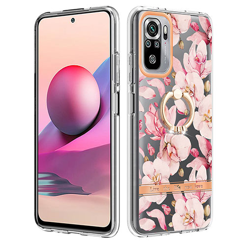 Silicone Candy Rubber Gel Fashionable Pattern Soft Case Cover with Finger Ring Stand Y06B for Xiaomi Redmi Note 10 4G Pink