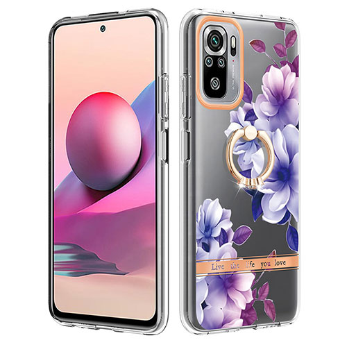Silicone Candy Rubber Gel Fashionable Pattern Soft Case Cover with Finger Ring Stand Y06B for Xiaomi Redmi Note 10 4G Purple