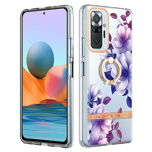 Silicone Candy Rubber Gel Fashionable Pattern Soft Case Cover with Finger Ring Stand Y06B for Xiaomi Redmi Note 10 Pro 4G Purple