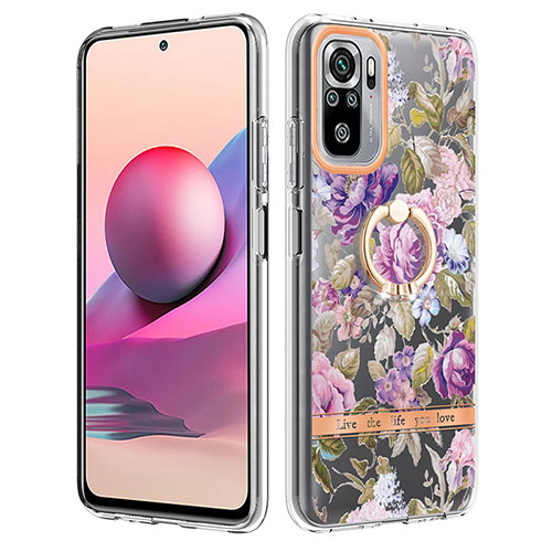 Silicone Candy Rubber Gel Fashionable Pattern Soft Case Cover with Finger Ring Stand Y06B for Xiaomi Redmi Note 10S 4G Clove Purple