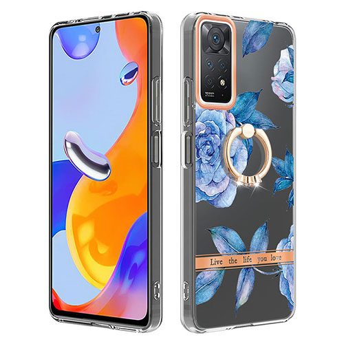 Silicone Candy Rubber Gel Fashionable Pattern Soft Case Cover with Finger Ring Stand Y06B for Xiaomi Redmi Note 11 Pro 5G Blue