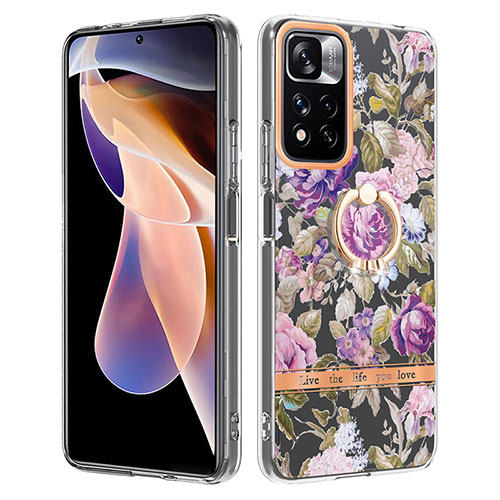 Silicone Candy Rubber Gel Fashionable Pattern Soft Case Cover with Finger Ring Stand Y06B for Xiaomi Redmi Note 11 Pro+ Plus 5G Clove Purple