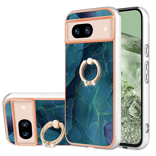 Silicone Candy Rubber Gel Fashionable Pattern Soft Case Cover with Finger Ring Stand YB1 for Google Pixel 8a 5G Green