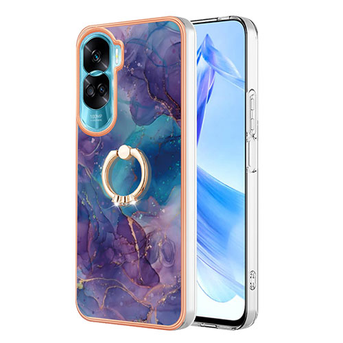 Silicone Candy Rubber Gel Fashionable Pattern Soft Case Cover with Finger Ring Stand YB1 for Huawei Honor 90 Lite 5G Purple