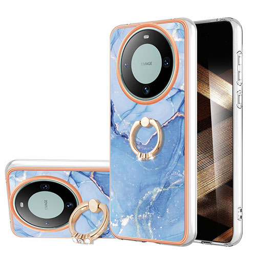 Silicone Candy Rubber Gel Fashionable Pattern Soft Case Cover with Finger Ring Stand YB1 for Huawei Mate 60 Pro Blue