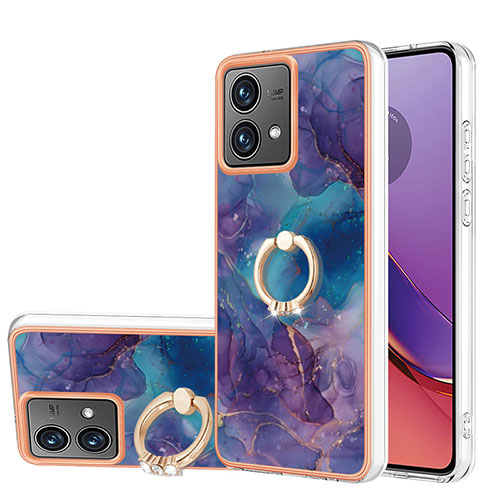 Silicone Candy Rubber Gel Fashionable Pattern Soft Case Cover with Finger Ring Stand YB1 for Motorola Moto G84 5G Purple