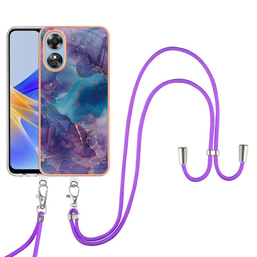 Silicone Candy Rubber Gel Fashionable Pattern Soft Case Cover with Finger Ring Stand YB1 for Oppo A17 Purple