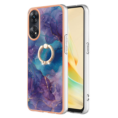 Silicone Candy Rubber Gel Fashionable Pattern Soft Case Cover with Finger Ring Stand YB1 for Oppo Reno8 T 4G Purple