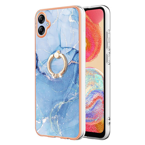 Silicone Candy Rubber Gel Fashionable Pattern Soft Case Cover with Finger Ring Stand YB1 for Samsung Galaxy A04 4G Blue