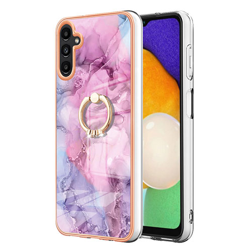 Silicone Candy Rubber Gel Fashionable Pattern Soft Case Cover with Finger Ring Stand YB1 for Samsung Galaxy A34 5G Clove Purple