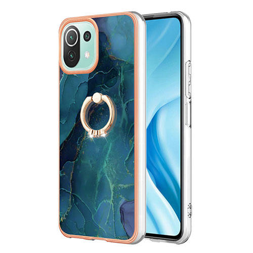 Silicone Candy Rubber Gel Fashionable Pattern Soft Case Cover with Finger Ring Stand YB1 for Xiaomi Mi 11 Lite 5G NE Green