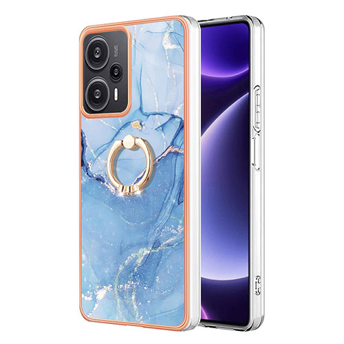 Silicone Candy Rubber Gel Fashionable Pattern Soft Case Cover with Finger Ring Stand YB1 for Xiaomi Poco F5 5G Blue