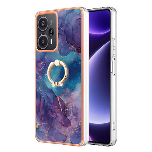 Silicone Candy Rubber Gel Fashionable Pattern Soft Case Cover with Finger Ring Stand YB1 for Xiaomi Poco F5 5G Purple