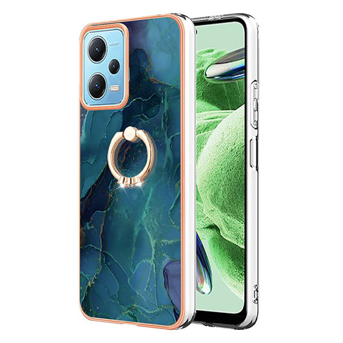 Silicone Candy Rubber Gel Fashionable Pattern Soft Case Cover with Finger Ring Stand YB1 for Xiaomi Poco X5 5G Green