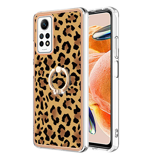 Silicone Candy Rubber Gel Fashionable Pattern Soft Case Cover with Finger Ring Stand YB1 for Xiaomi Redmi Note 11 Pro 4G Brown