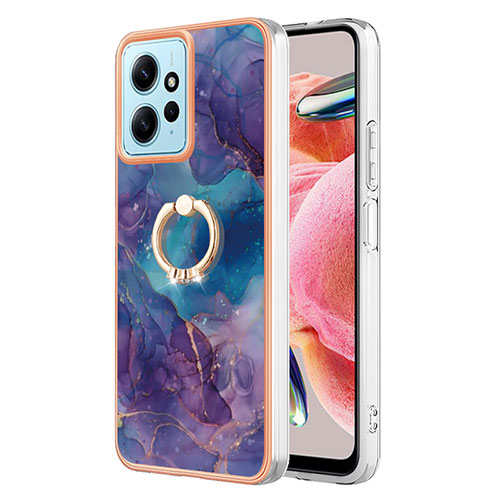 Silicone Candy Rubber Gel Fashionable Pattern Soft Case Cover with Finger Ring Stand YB1 for Xiaomi Redmi Note 12 4G Purple