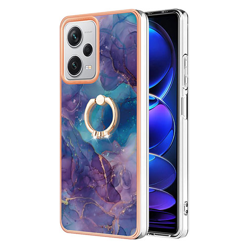 Silicone Candy Rubber Gel Fashionable Pattern Soft Case Cover with Finger Ring Stand YB1 for Xiaomi Redmi Note 12 Pro+ Plus 5G Purple