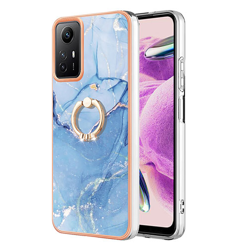 Silicone Candy Rubber Gel Fashionable Pattern Soft Case Cover with Finger Ring Stand YB1 for Xiaomi Redmi Note 12S Blue