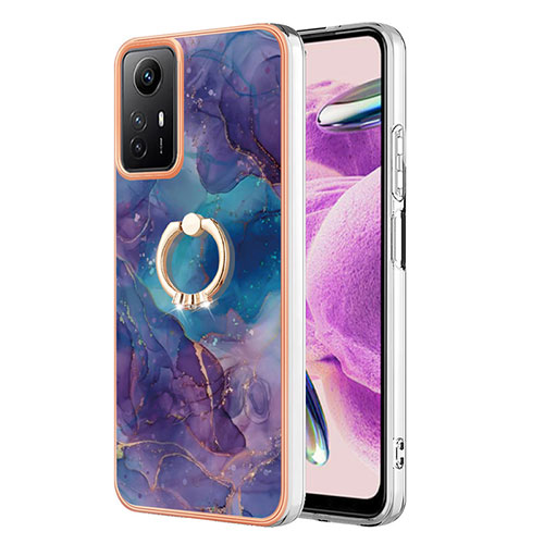 Silicone Candy Rubber Gel Fashionable Pattern Soft Case Cover with Finger Ring Stand YB1 for Xiaomi Redmi Note 12S Purple