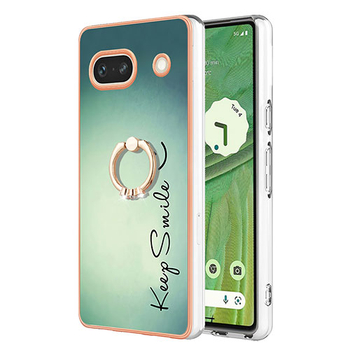 Silicone Candy Rubber Gel Fashionable Pattern Soft Case Cover with Finger Ring Stand YB2 for Google Pixel 7a 5G Green