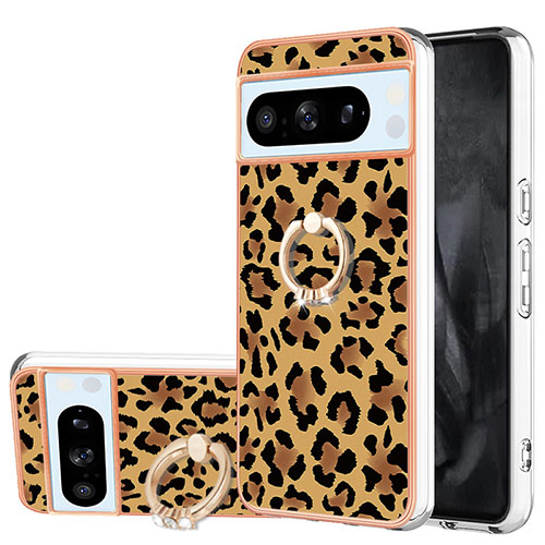Silicone Candy Rubber Gel Fashionable Pattern Soft Case Cover with Finger Ring Stand YB2 for Google Pixel 8 Pro 5G Brown