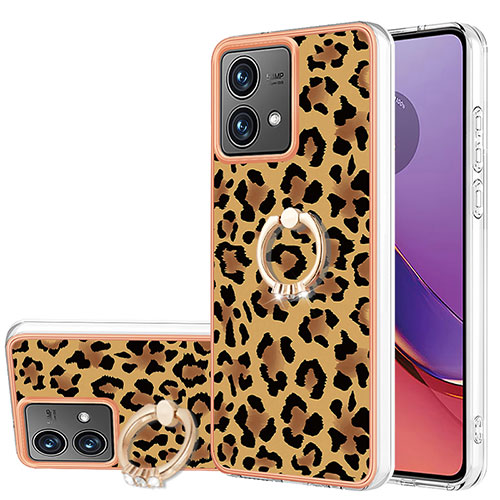 Silicone Candy Rubber Gel Fashionable Pattern Soft Case Cover with Finger Ring Stand YB2 for Motorola Moto G84 5G Brown