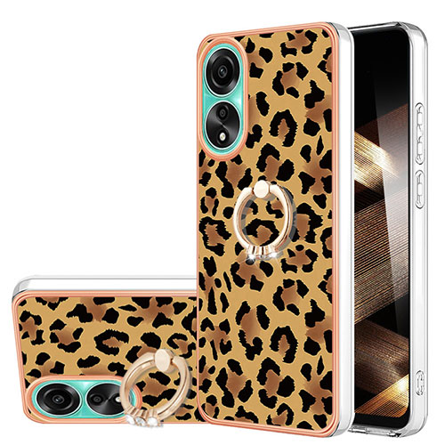 Silicone Candy Rubber Gel Fashionable Pattern Soft Case Cover with Finger Ring Stand YB2 for Oppo A78 4G Brown