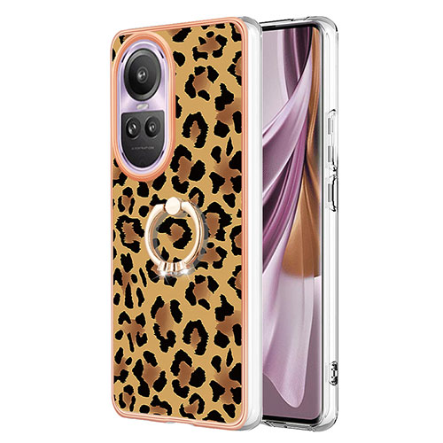 Silicone Candy Rubber Gel Fashionable Pattern Soft Case Cover with Finger Ring Stand YB2 for Oppo Reno10 5G Brown