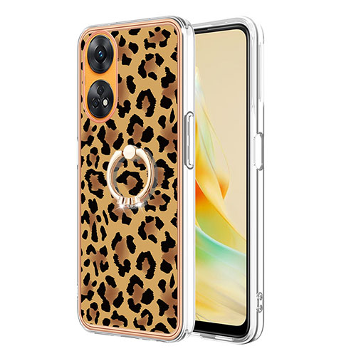 Silicone Candy Rubber Gel Fashionable Pattern Soft Case Cover with Finger Ring Stand YB2 for Oppo Reno8 T 4G Brown