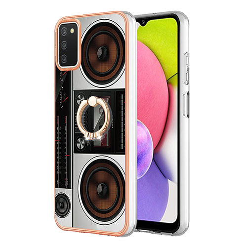 Silicone Candy Rubber Gel Fashionable Pattern Soft Case Cover with Finger Ring Stand YB2 for Samsung Galaxy A03s Colorful