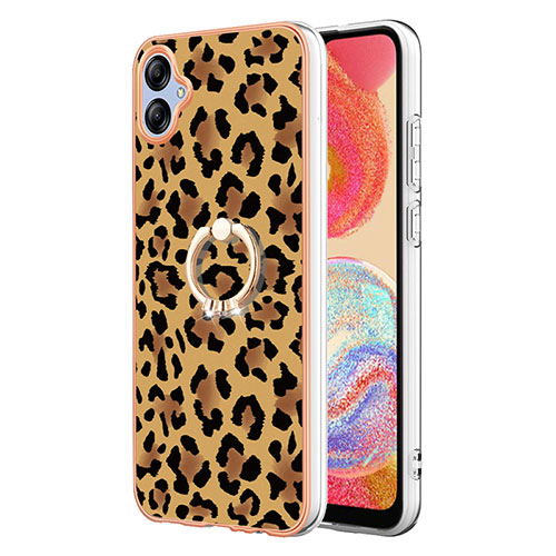 Silicone Candy Rubber Gel Fashionable Pattern Soft Case Cover with Finger Ring Stand YB2 for Samsung Galaxy A04 4G Brown