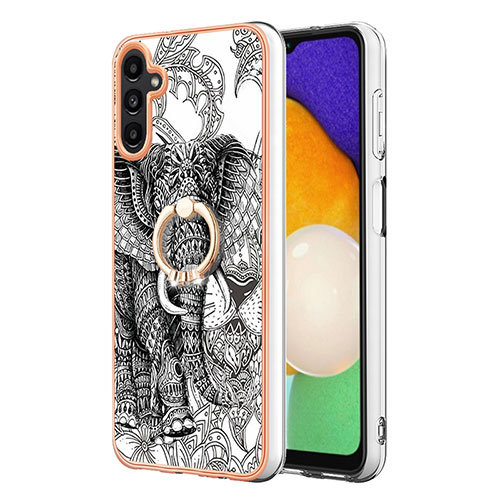 Silicone Candy Rubber Gel Fashionable Pattern Soft Case Cover with Finger Ring Stand YB2 for Samsung Galaxy A04s Gray