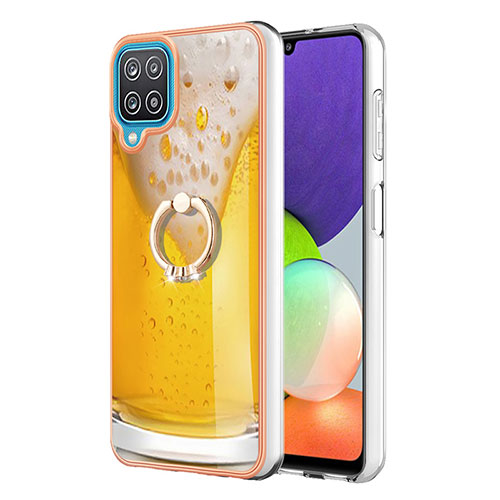 Silicone Candy Rubber Gel Fashionable Pattern Soft Case Cover with Finger Ring Stand YB2 for Samsung Galaxy A12 5G Yellow
