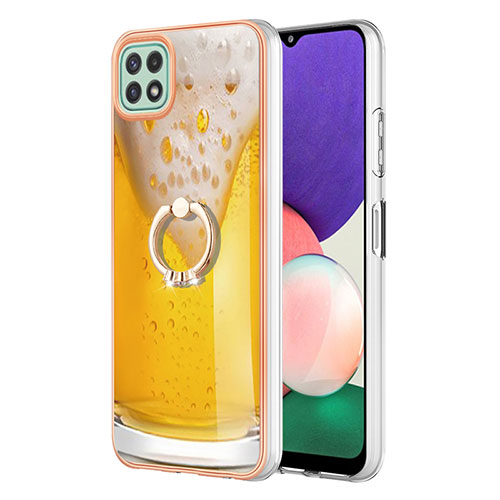 Silicone Candy Rubber Gel Fashionable Pattern Soft Case Cover with Finger Ring Stand YB2 for Samsung Galaxy A22s 5G Yellow