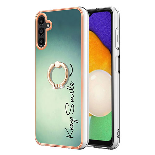 Silicone Candy Rubber Gel Fashionable Pattern Soft Case Cover with Finger Ring Stand YB2 for Samsung Galaxy A34 5G Green