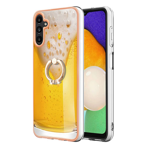 Silicone Candy Rubber Gel Fashionable Pattern Soft Case Cover with Finger Ring Stand YB2 for Samsung Galaxy A34 5G Yellow