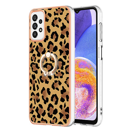 Silicone Candy Rubber Gel Fashionable Pattern Soft Case Cover with Finger Ring Stand YB2 for Samsung Galaxy A72 5G Brown