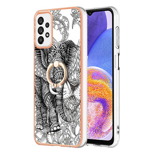 Silicone Candy Rubber Gel Fashionable Pattern Soft Case Cover with Finger Ring Stand YB2 for Samsung Galaxy A72 5G Gray