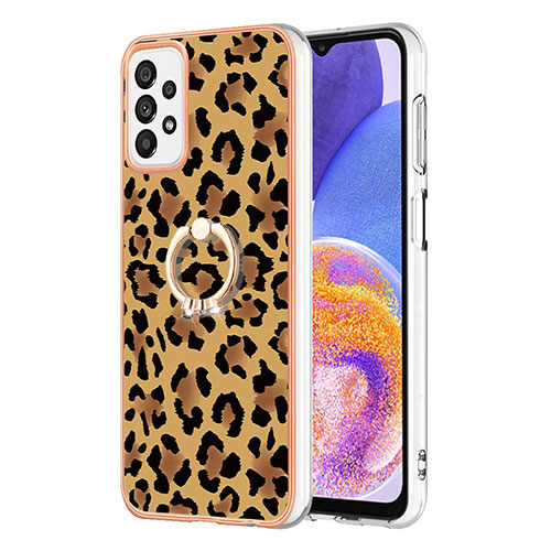 Silicone Candy Rubber Gel Fashionable Pattern Soft Case Cover with Finger Ring Stand YB2 for Samsung Galaxy A73 5G Brown