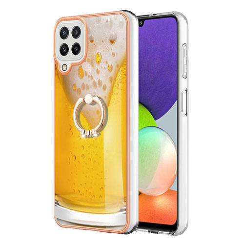 Silicone Candy Rubber Gel Fashionable Pattern Soft Case Cover with Finger Ring Stand YB2 for Samsung Galaxy M32 4G Yellow