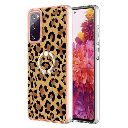 Silicone Candy Rubber Gel Fashionable Pattern Soft Case Cover with Finger Ring Stand YB2 for Samsung Galaxy S20 FE 4G Brown