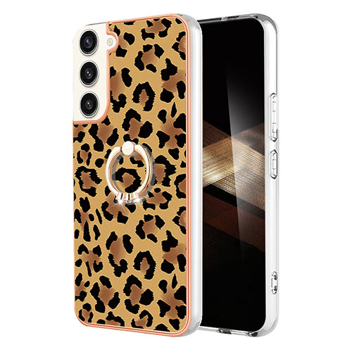 Silicone Candy Rubber Gel Fashionable Pattern Soft Case Cover with Finger Ring Stand YB2 for Samsung Galaxy S24 Plus 5G Brown