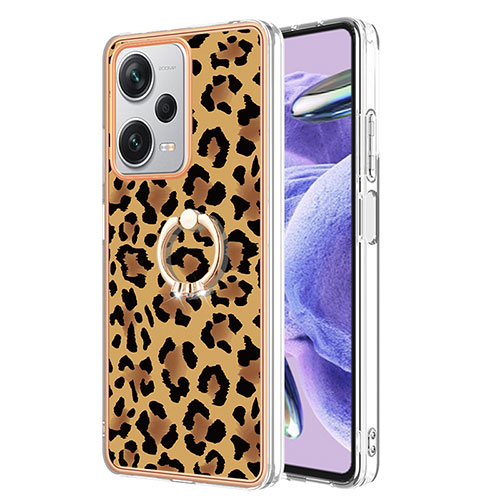 Silicone Candy Rubber Gel Fashionable Pattern Soft Case Cover with Finger Ring Stand YB2 for Xiaomi Redmi Note 12 Pro+ Plus 5G Brown