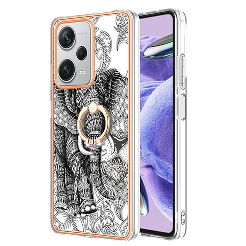 Silicone Candy Rubber Gel Fashionable Pattern Soft Case Cover with Finger Ring Stand YB2 for Xiaomi Redmi Note 12 Pro+ Plus 5G Gray