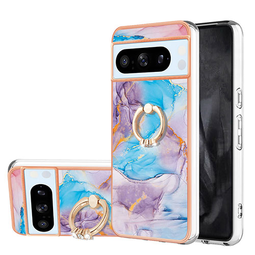 Silicone Candy Rubber Gel Fashionable Pattern Soft Case Cover with Finger Ring Stand YB3 for Google Pixel 8 Pro 5G Blue