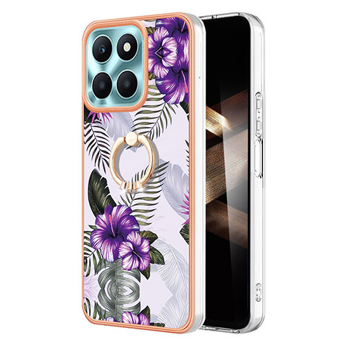 Silicone Candy Rubber Gel Fashionable Pattern Soft Case Cover with Finger Ring Stand YB3 for Huawei Honor X8b Purple