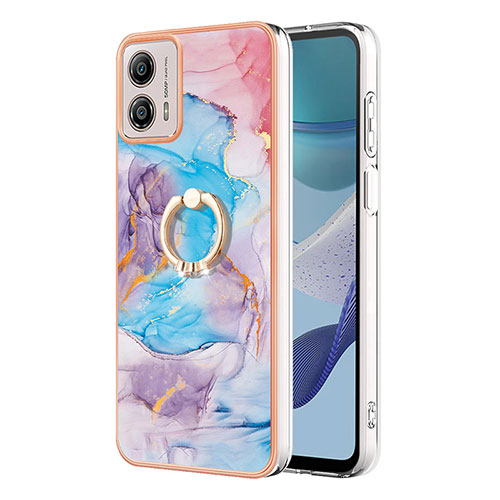 Silicone Candy Rubber Gel Fashionable Pattern Soft Case Cover with Finger Ring Stand YB3 for Motorola Moto G53j 5G Blue