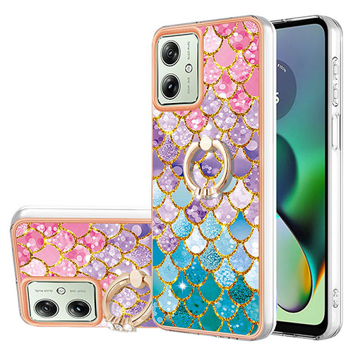 Silicone Candy Rubber Gel Fashionable Pattern Soft Case Cover with Finger Ring Stand YB3 for Motorola Moto G54 5G Colorful