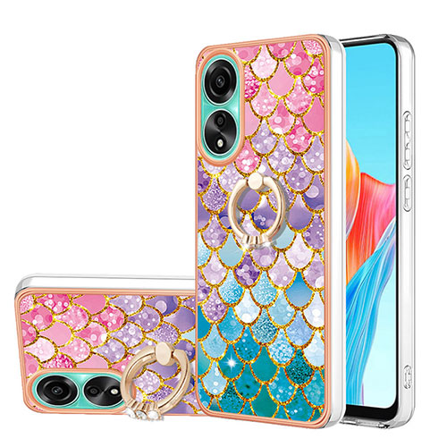 Silicone Candy Rubber Gel Fashionable Pattern Soft Case Cover with Finger Ring Stand YB3 for Oppo A78 4G Colorful