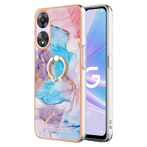 Silicone Candy Rubber Gel Fashionable Pattern Soft Case Cover with Finger Ring Stand YB3 for Oppo A78 5G Blue